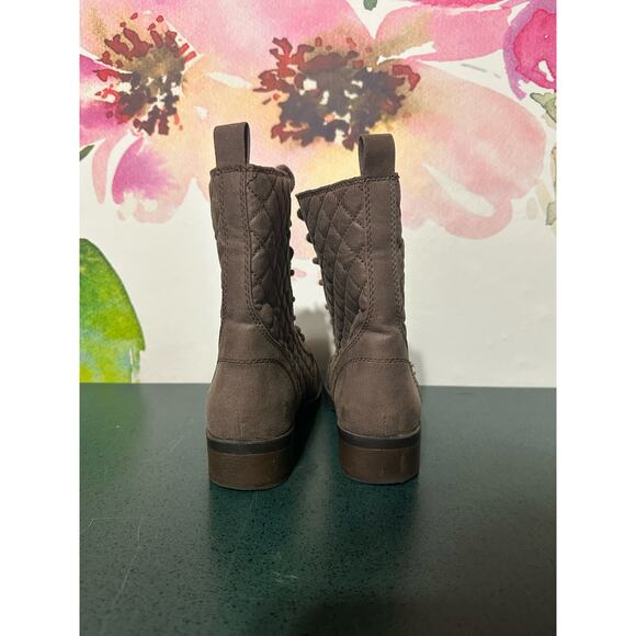 Mossimo Women's Lace Up Combat Boots, Quilted Sides with Zipper Sz 7 1/2, Brown - Picture 4 of 5